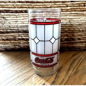 Vintage 1985 Enjoy Coca Cola Red Black Tiffany Stained Drinking Glass